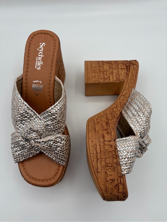 Seychelles Shoes - Seychelles Adorned Anthropologie Silver Raffia Platform Slide Sandals Size 10